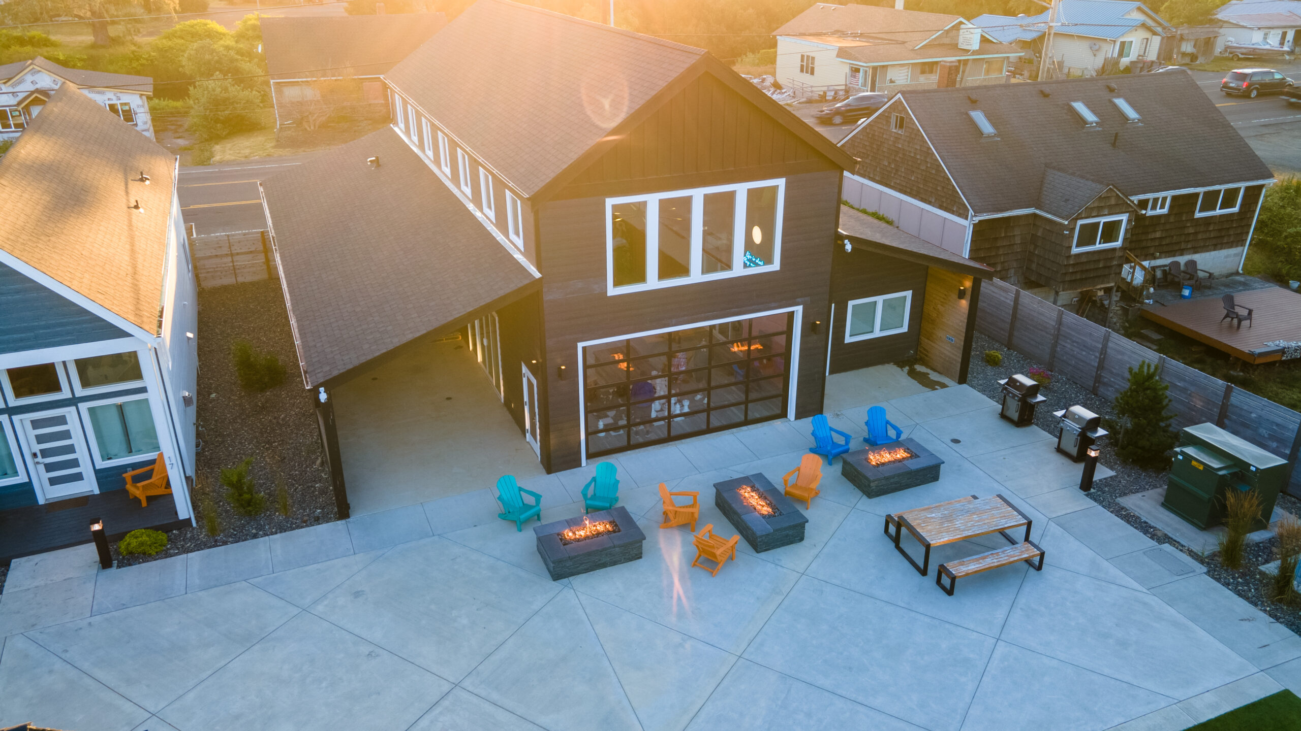 Fire pit and deck at The Commons